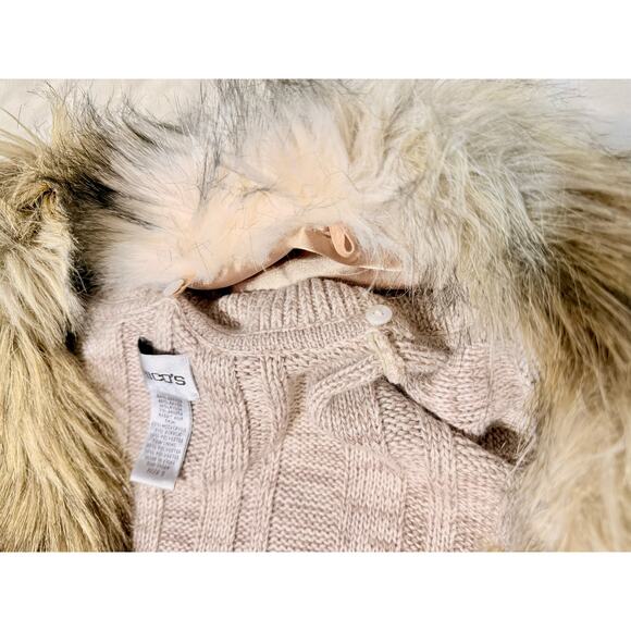 Chico’s Angora-Blend Belted Neutral Knit Sweater Removable Faux Fur Collar Sz 3 - Picture 6 of 8